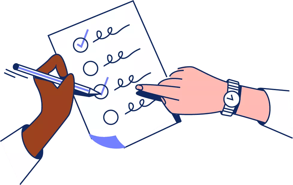 Illustration de deux mains différentes remplissant ensemble un formulaire