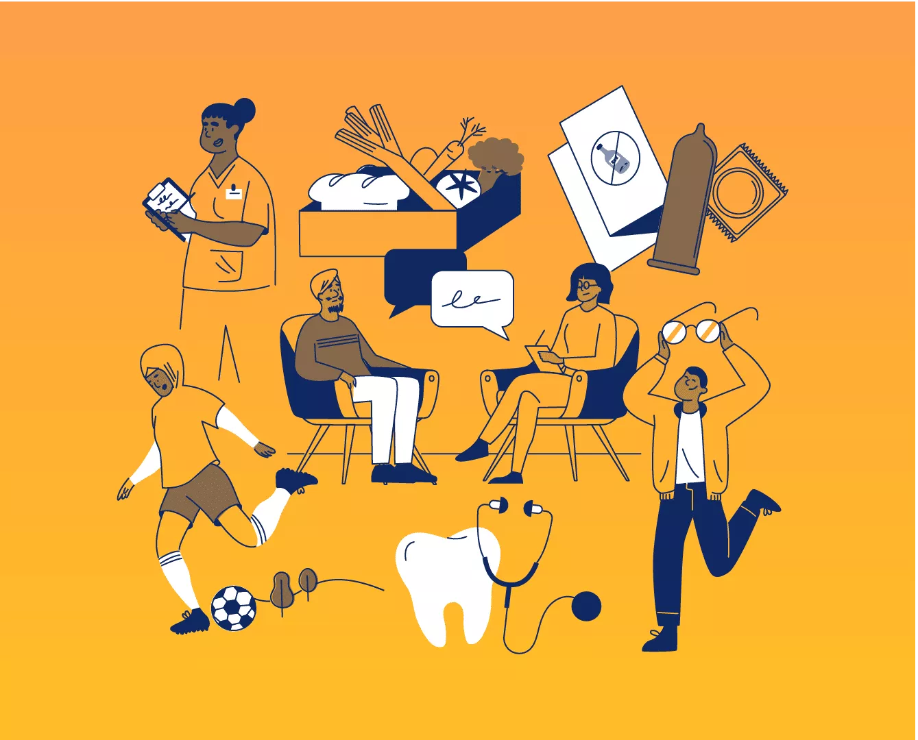 Health collage illustrations