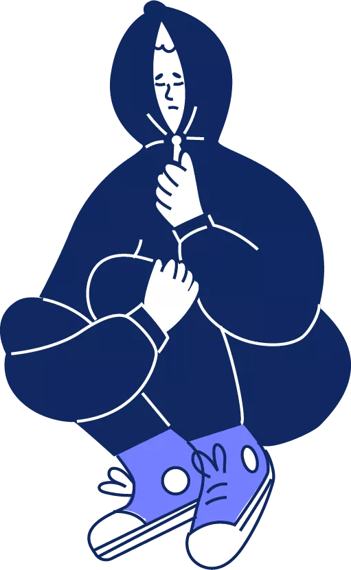 An illustration of a young man sat with his knees drawn up to his chest. He looks stressed and tired.