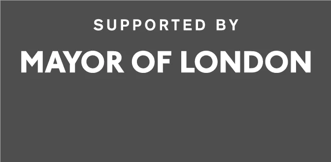 Un logo blanc portant la mention "Soutenu par le maire de Londres".