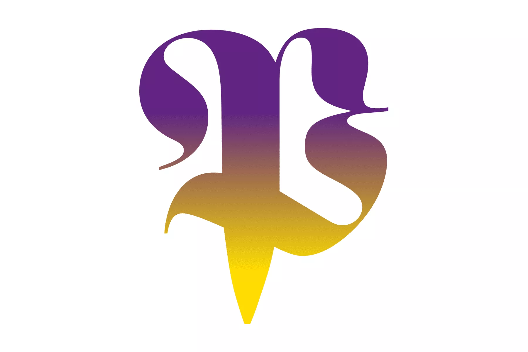 Une image de la lettre P dans un dégradé de violet à jaune