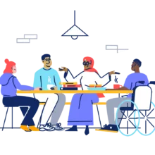 Un groupe de personnes d'horizons divers assises autour d'une table